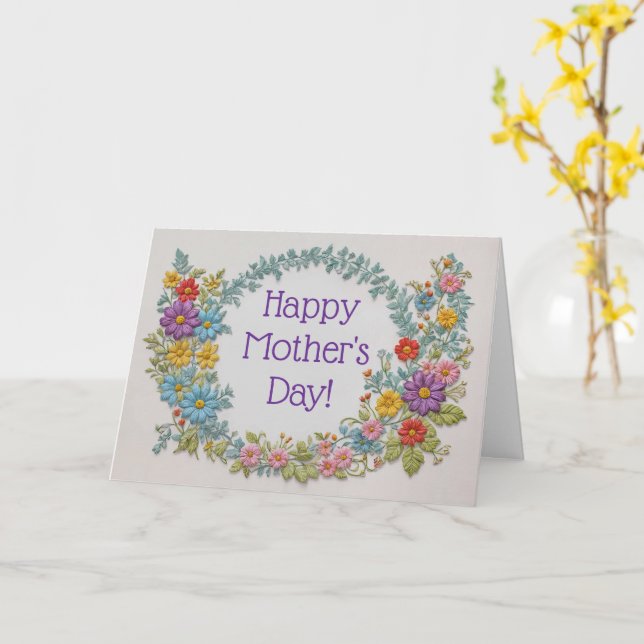 Stickerei-Look-Kranz Muttertag Karte (Gelbe Blume)