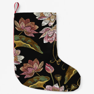 Stickerei Lotus Blume Nahtloses Muster Kleiner Weihnachtsstrumpf