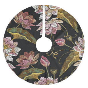 Stickerei Lotus Blume Nahtloses Muster Polyester Weihnachtsbaumdecke