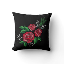 Stickerei Print Rote Rose Grün Verlassen Weiße Blu
