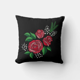 Stickerei Print Rote Rose Grün Verlassen Weiße Blu Kissen
