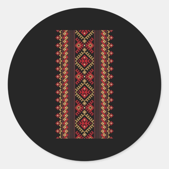 Stickerei Ukraine Vyshyvanka Print Ethnic Muster Runder Aufkleber (Vorderseite)
