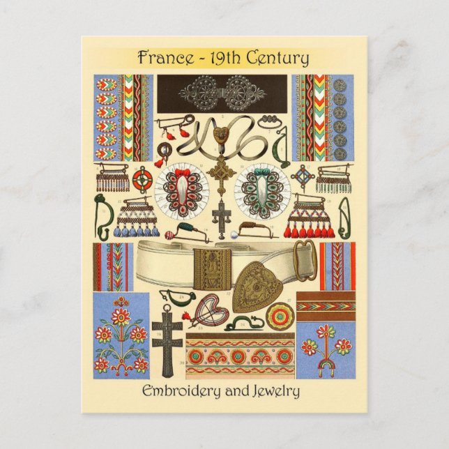 Stickerei und Schmuck - Frankreich, 19. Jahrhunder Postkarte (Vorderseite)