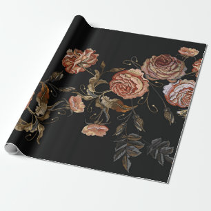 Stickerei vintage Rosenknospen Muster Geschenkpapier