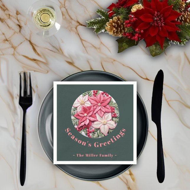 Stickereieffekt Weihnachten Poinsettia Individuell Serviette (Von Creator hochgeladen)
