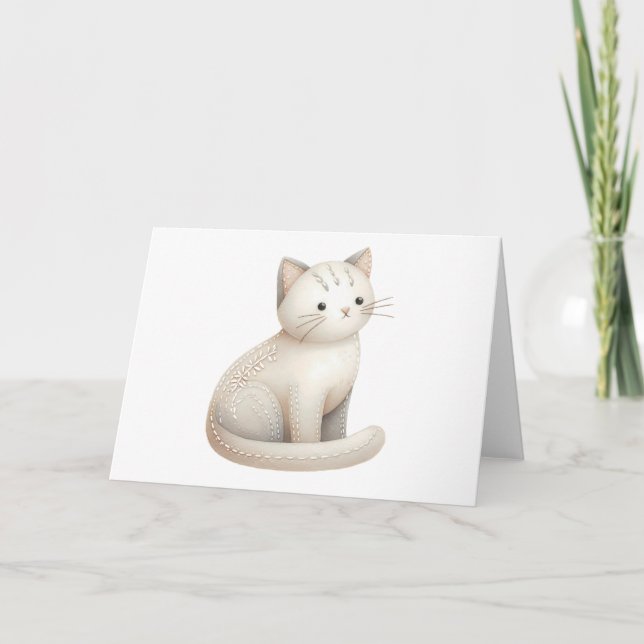 Stickereien Beige Kitty Cat Boho Blank Karte (Vorderseite)