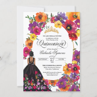 Stickereien Blume Aquarellfarben Quinceañera I Einladung