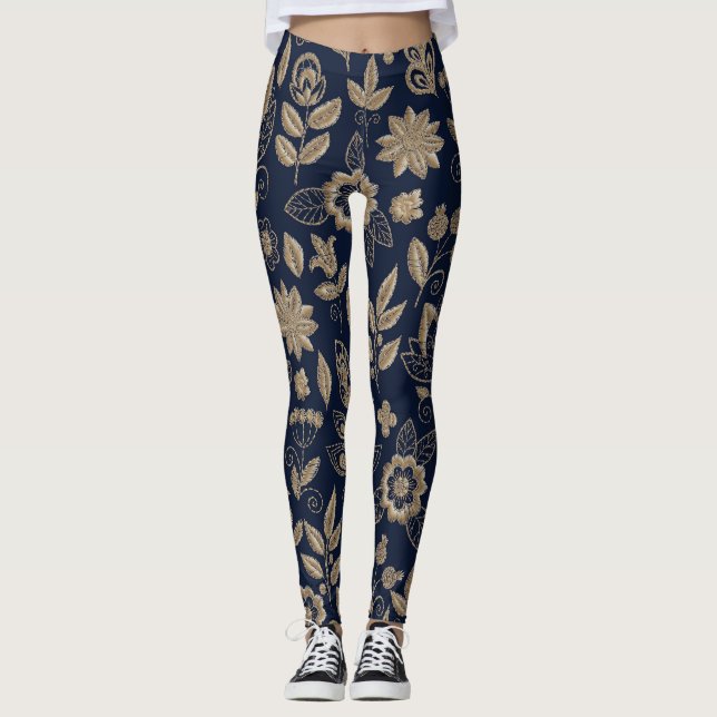 Stickereien Blume Dunkle Vintage Ornamente Leggings (Vorderseite)