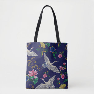 Stickereien mit Kranichen und Blumen, vintage naht