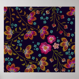 Stickereien von Blume: nahtlose Modemuster Poster