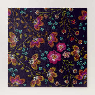 Stickereien von Blume: nahtlose Modemuster Puzzle
