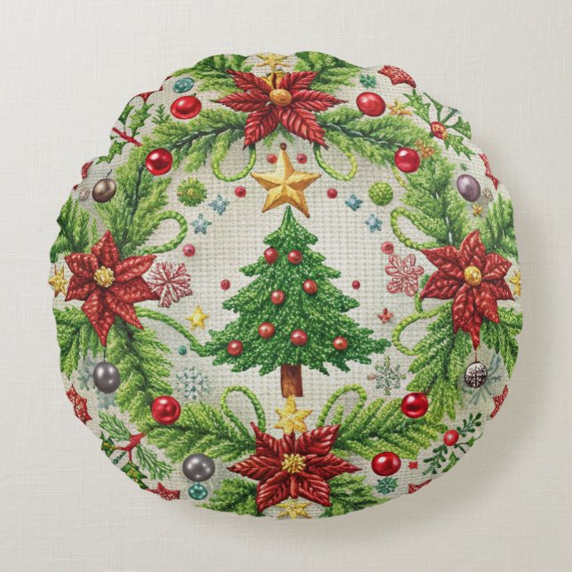 Stickereien Weihnachtsbaum Kissen Festlicher Feier (Vorderseite)