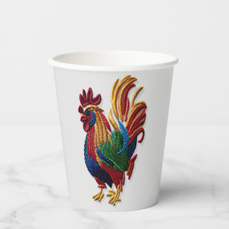 Stickereihahn - Stickerei, traditionelles Tier Pappbecher