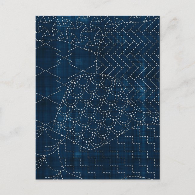 Stickereiimitation im Sashiko-Stil Postkarte (Vorderseite)