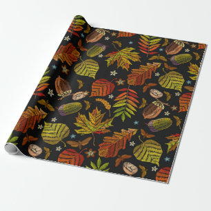 Stickereikunst. Herbst nahtloses Muster. Blätter,  Geschenkpapier