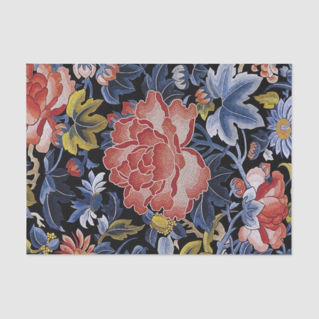 Stickereimarineblaukorallenrote rosa seidenpapier (Vorderseite)