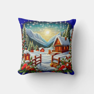 Stickereioptik Outdoor-Winter-Weihnachtsszene Kissen