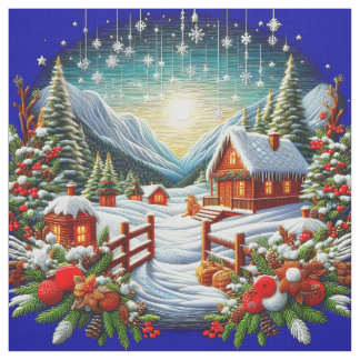 Stickereioptik Outdoor-Winter-Weihnachtsszene Stoff