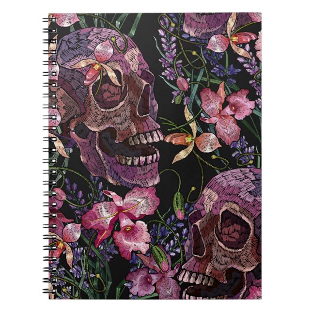 Stickereiskull und rosa orchid-Blume Notizblock (Vorderseite)