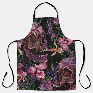 Stickereiskull und rosa orchid-Blume Schürze