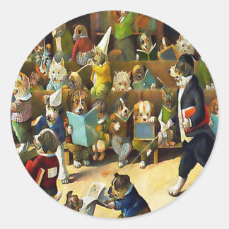 Stickers: Dog School von Louis Wain Runder Aufkleber