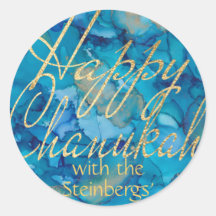 Stickers farblich Gold Happy Chanukah Round