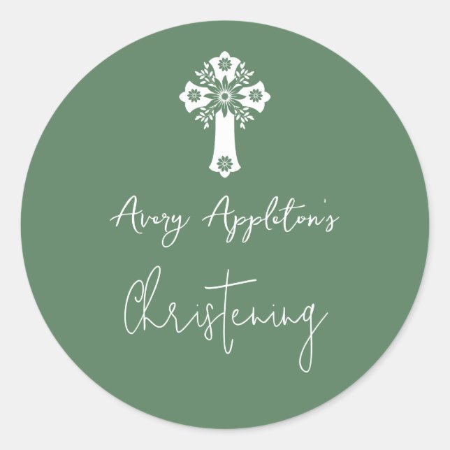 Stickers floral Cross Christening Fern Green (Vorderseite)