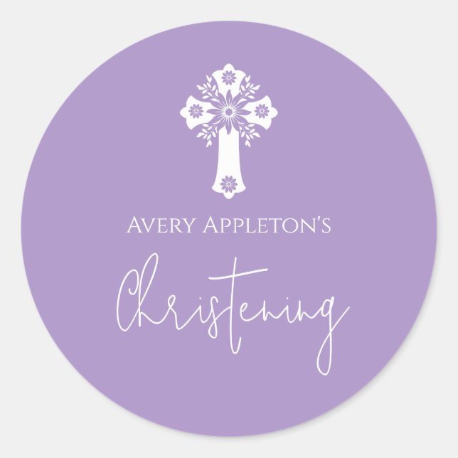 Stickers Floral Cross Christening Lilac (Vorderseite)