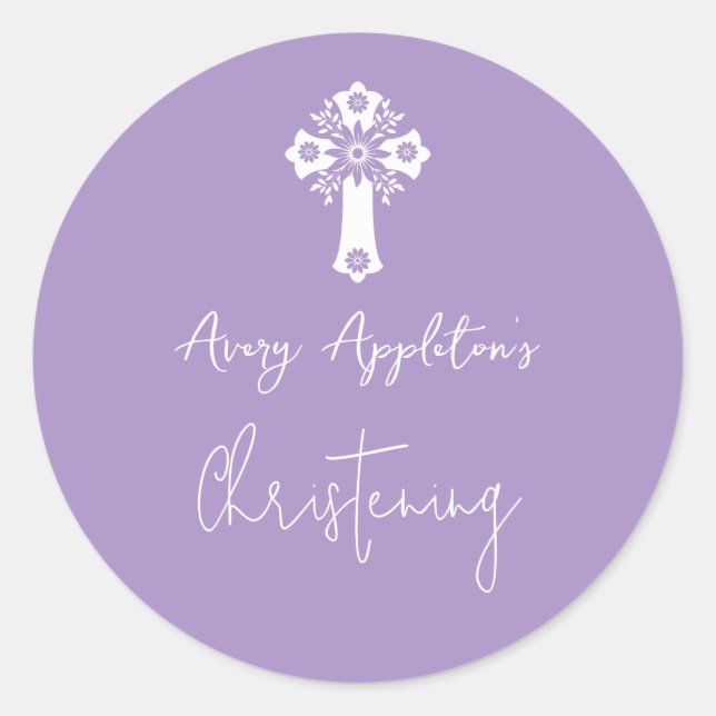 Stickers Floral Cross Christening Lilac (Vorderseite)