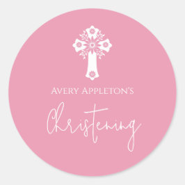 Stickers Floral Cross Christening Rose Pink