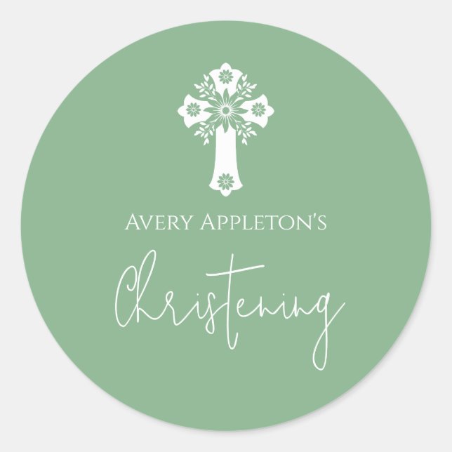 Stickers floral Cross Christening Sage Green (Vorderseite)