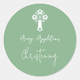 Stickers floral Cross Christening Sage Green