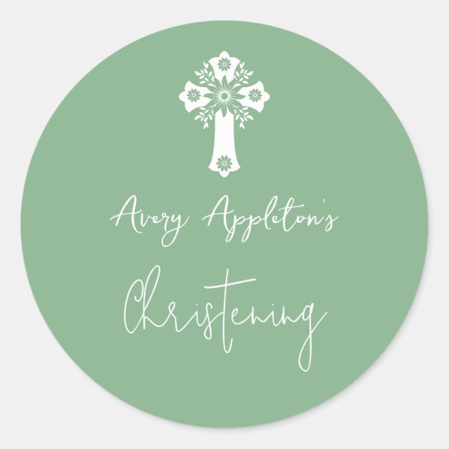 Stickers floral Cross Christening Sage Green (Vorderseite)