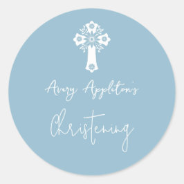 Stickers Floral Cross Christening Sky Blue