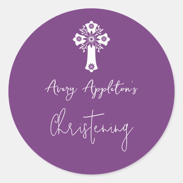 Stickers Floral Cross Christening Sweet Plum (Vorderseite)