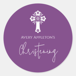 Stickers Floral Cross Christening Sweet Plum