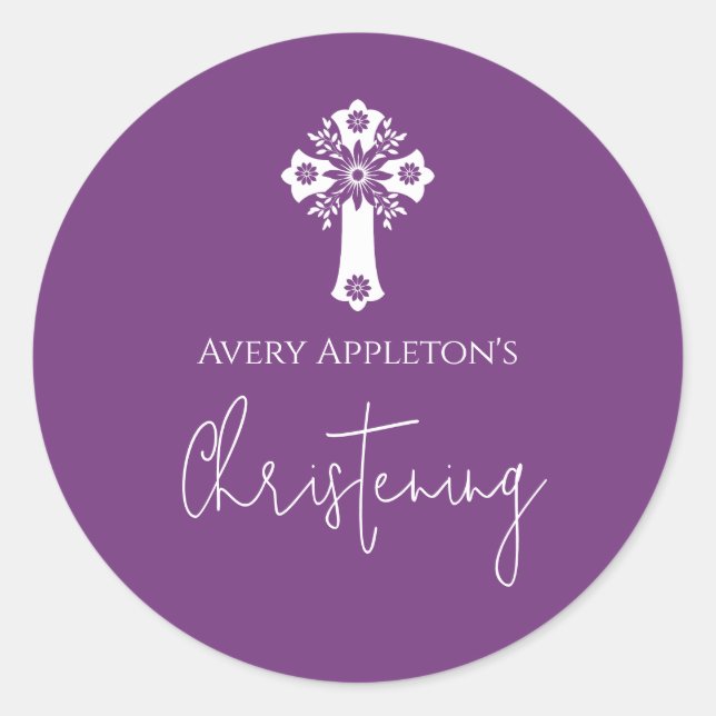 Stickers Floral Cross Christening Sweet Plum (Vorderseite)