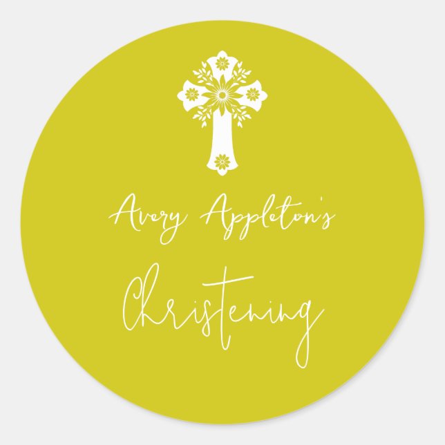 Stickers Floral Cross Christening Yellow (Vorderseite)