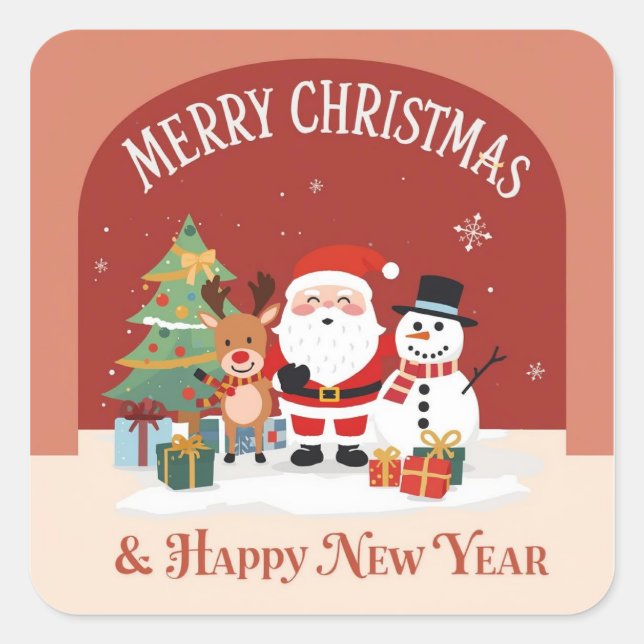 Stickers: Merry Christmas & Happy New Year Quadratischer Aufkleber (Vorderseite)