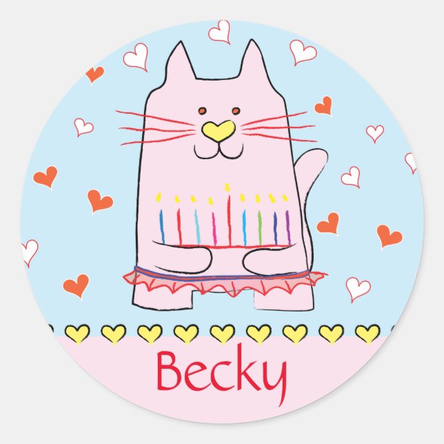 Stickers Pink Cat Ballerina Chanukah Runde (Vorderseite)