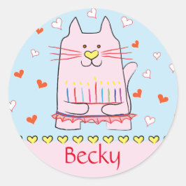 Stickers Pink Cat Ballerina Chanukah Runde
