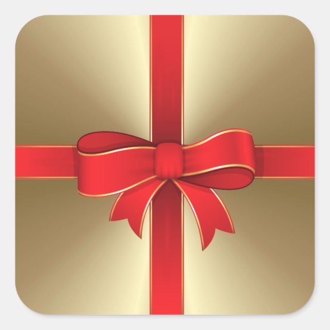 Stickers - Red Bow & Ribbon auf Gold (Vorderseite)