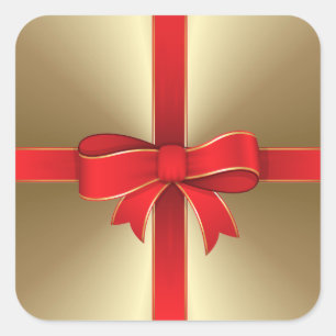 Stickers - Red Bow & Ribbon auf Gold