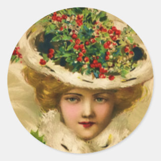 STICKERS-Viktorianische Weihnachtsfrau Runder Aufkleber