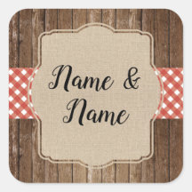 Stickers Wedding Labels Red Gingham GRILLEN Burlap