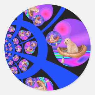 Stickers: Wheaten Terrier Fantasy Journey Runder Aufkleber