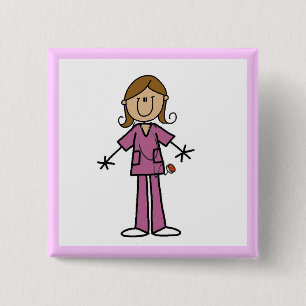 Stickfigur Krankenschwester mit mittelheller Haut Button