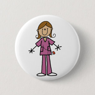 Stickfigur Krankenschwester mit mittelheller Haut Button