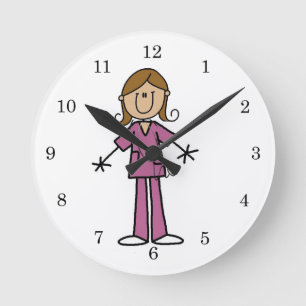 Stickfigur Krankenschwester mit mittelheller Haut Runde Wanduhr