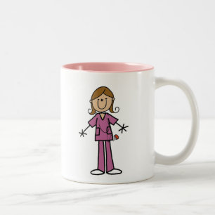 Stickfigur Krankenschwester mit mittelheller Haut Zweifarbige Tasse